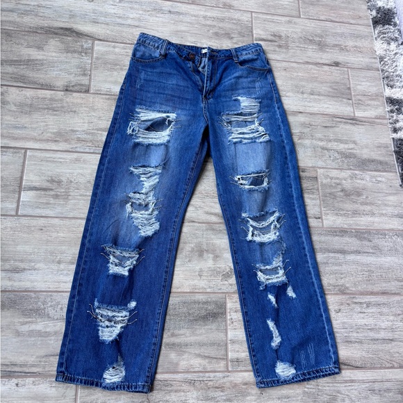 Distressed Blue Wide Leg Jeans - Picture 6 of 8